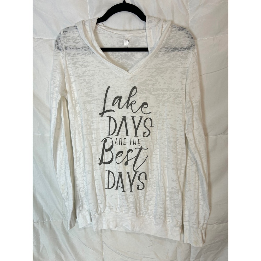 Next Level Apparel White Lake Days Are The Best Days V Neck Long Sleeve Hoodie L